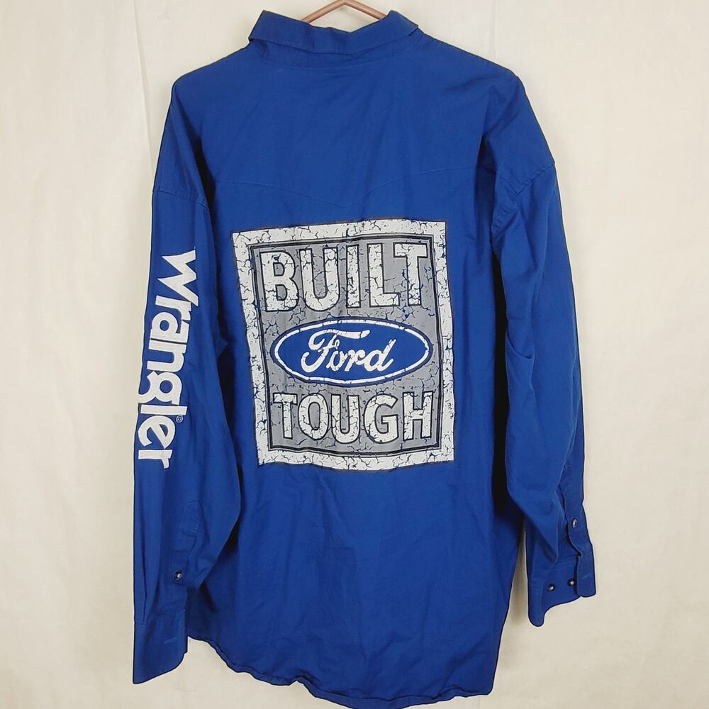 Wrangler X Ford blue embroidered logo button up shirt size XXL Western Workwear